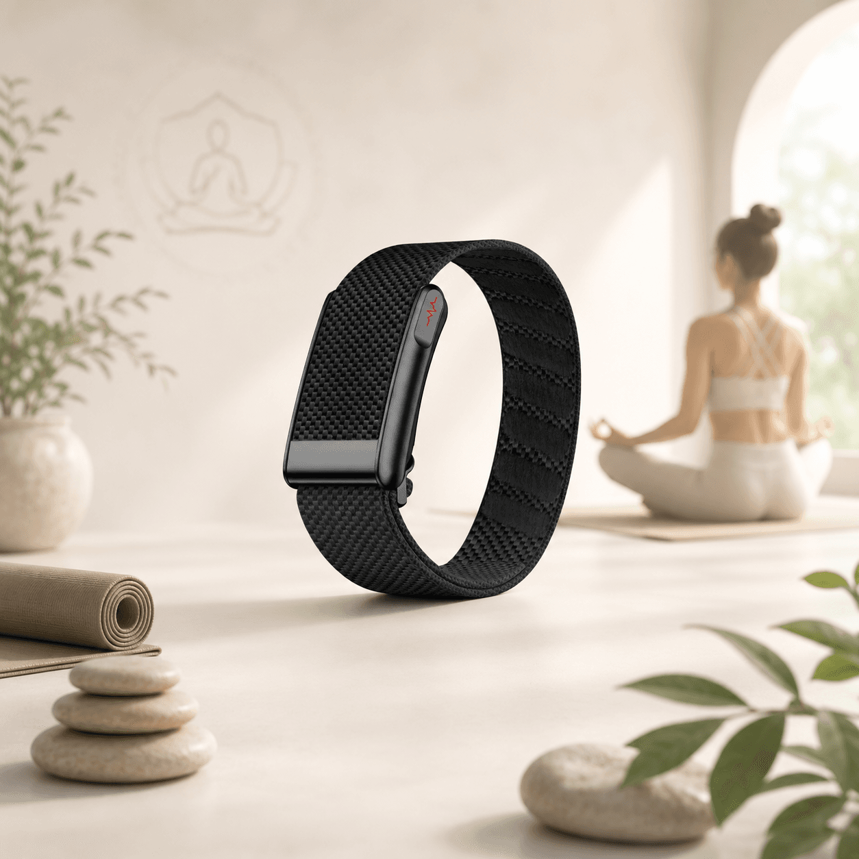 theera TW Pro Black fitness band in an all-black carbon weave finish